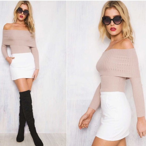 LAST 2!!!! Off the Shoulder Knitwear Pink Crop Top - Picture 3 of 8